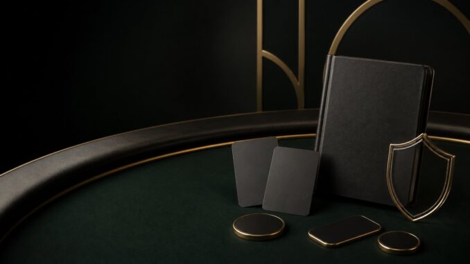 Bonisa canlı casino için soyut masa, kartlar, kural kitabı ve güvenlik kalkanı